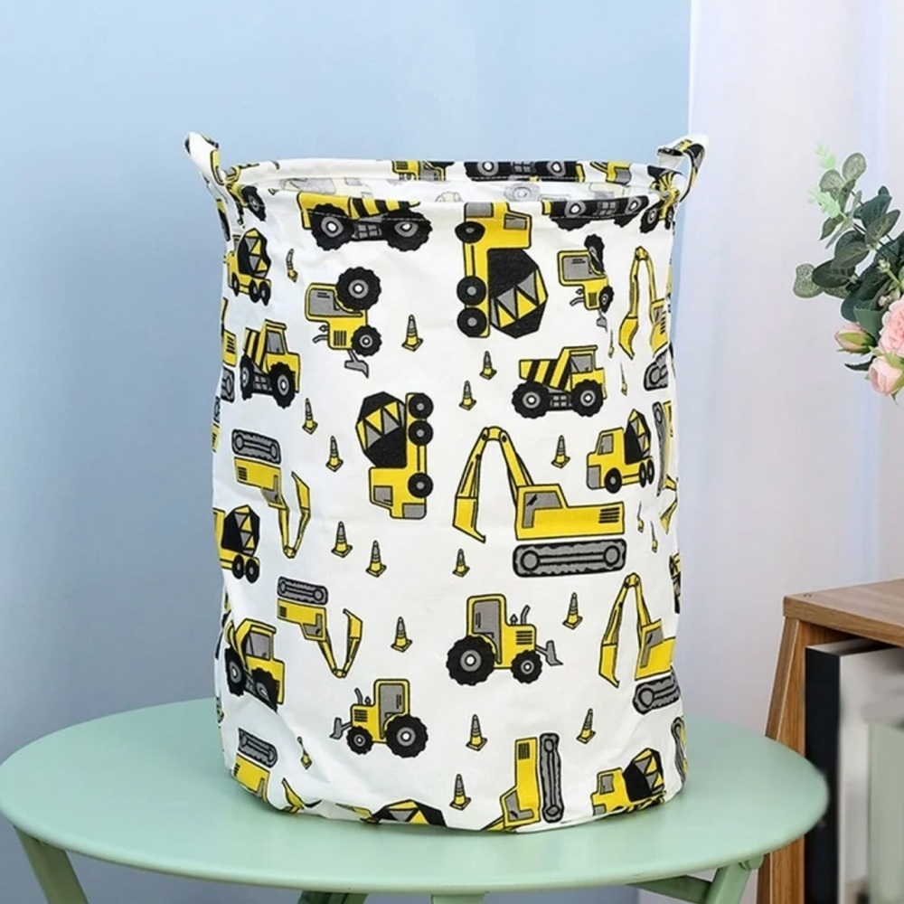 Construction Vehicle Print Laundry Basket hamper with handles